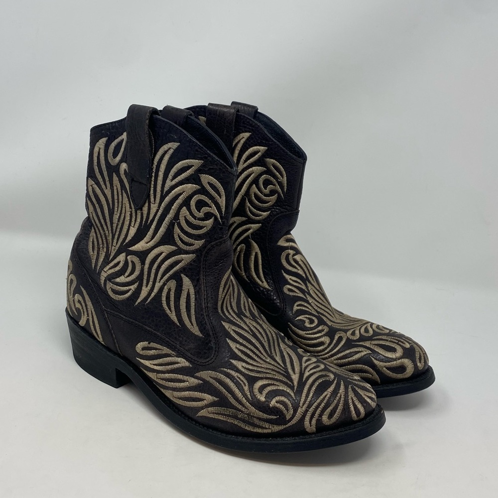Dolce Vita Black & Tan Embroidered Western Ankle Boots
